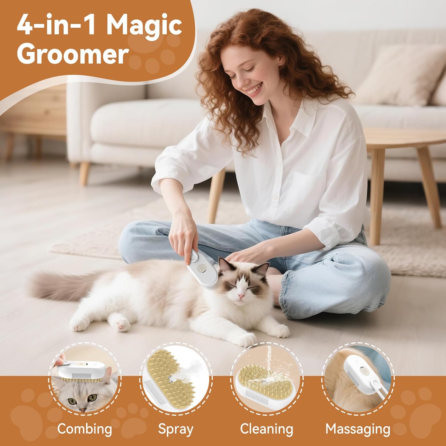 3-in-1 Pet Steam Grooming Brush